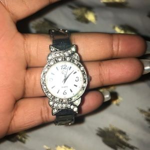 Silver Faux Diamond Studded Watch
